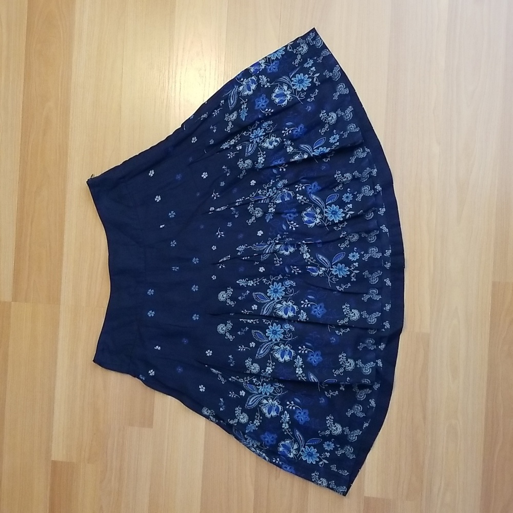 Fat Face Cotton Print Pleated Skirt Size 8 Blue Floral